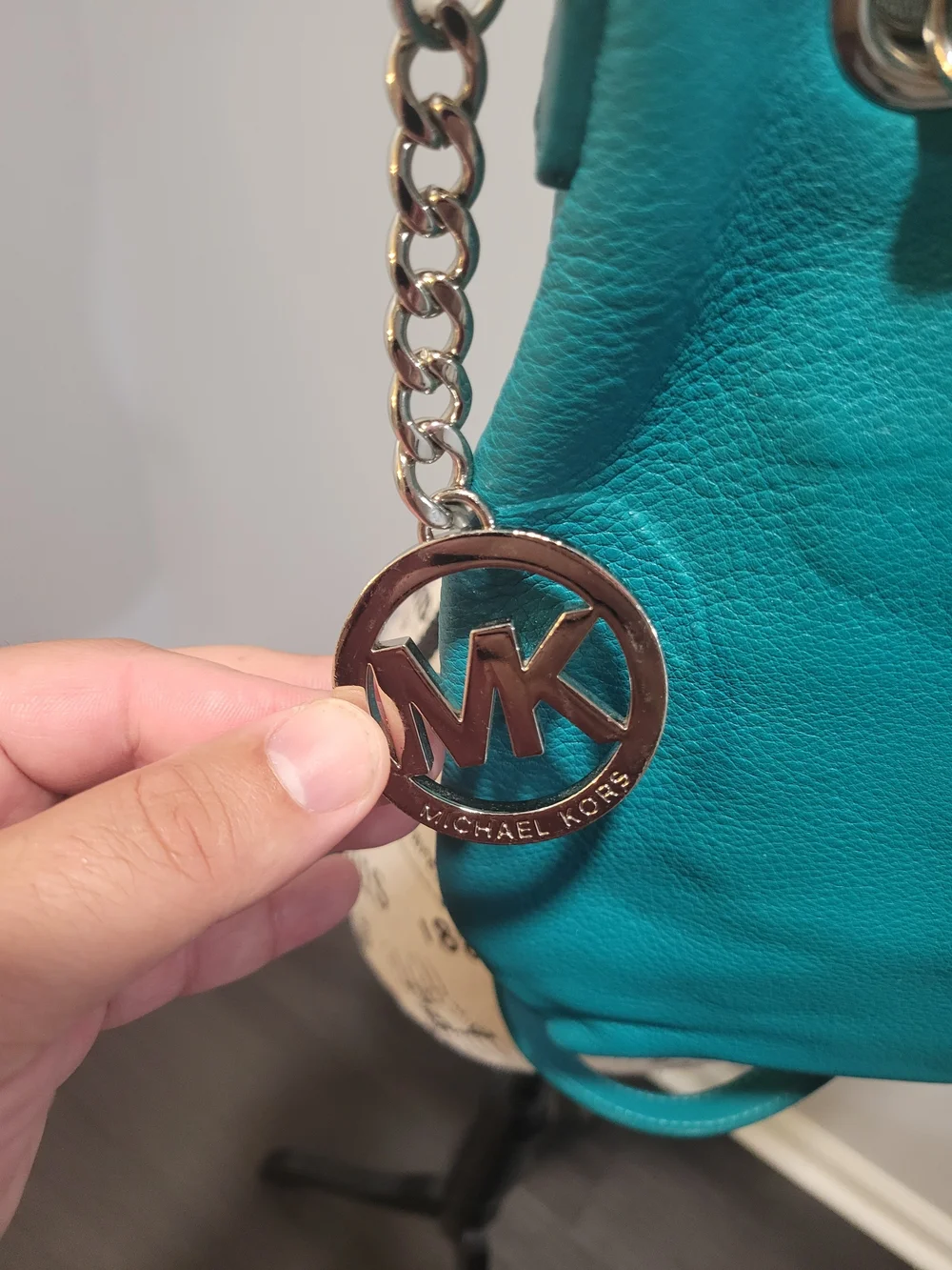 Michael Kors Turquoise Leather Shoulder Bag with Chain Strap
